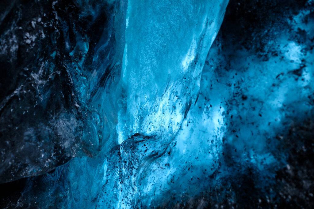 Image of a bright blue ice wall.
