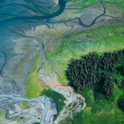Aerial image of braided river system