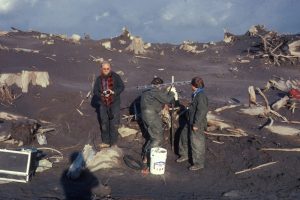 PNSN Researchers working on station ELK days after the eruption.