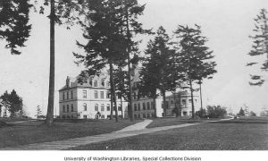 Black and white photo of Denny Hall from 1895.