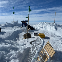 Margot Shaya on snow, conducting radar measurements in Antarctica.
